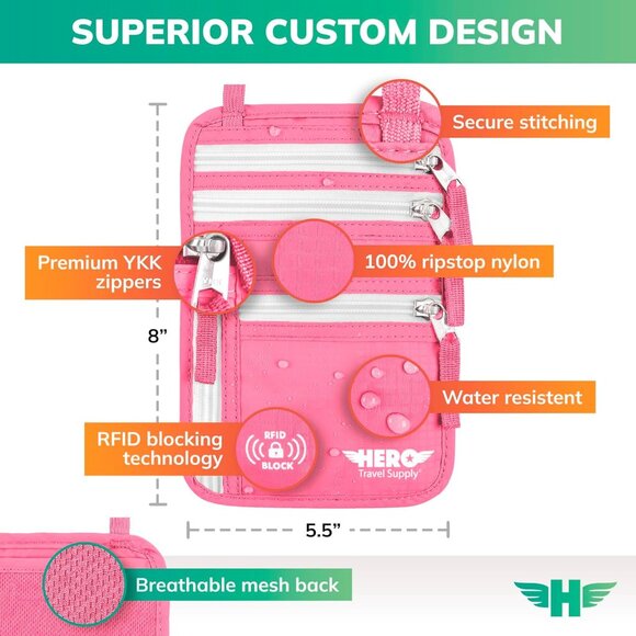 ✨Women Pink Neck Wallet Blocking Passport Holder Easy to Conceal Travel Pouch - Picture 3 of 6